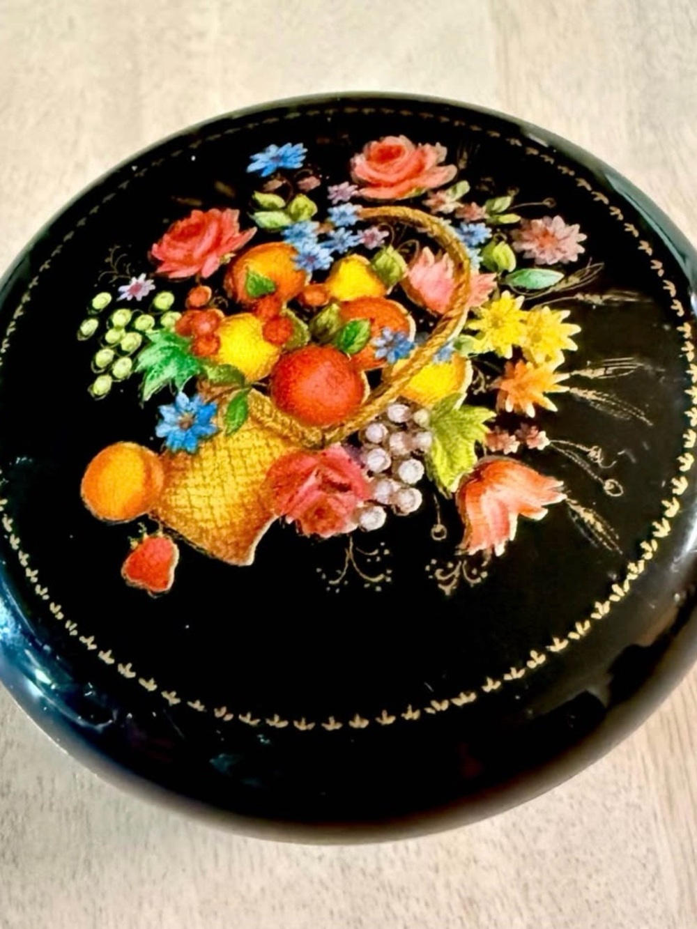 Hallmark Black Floral
Lidded Trinket Dish-Vintage Ring-Keepsakes